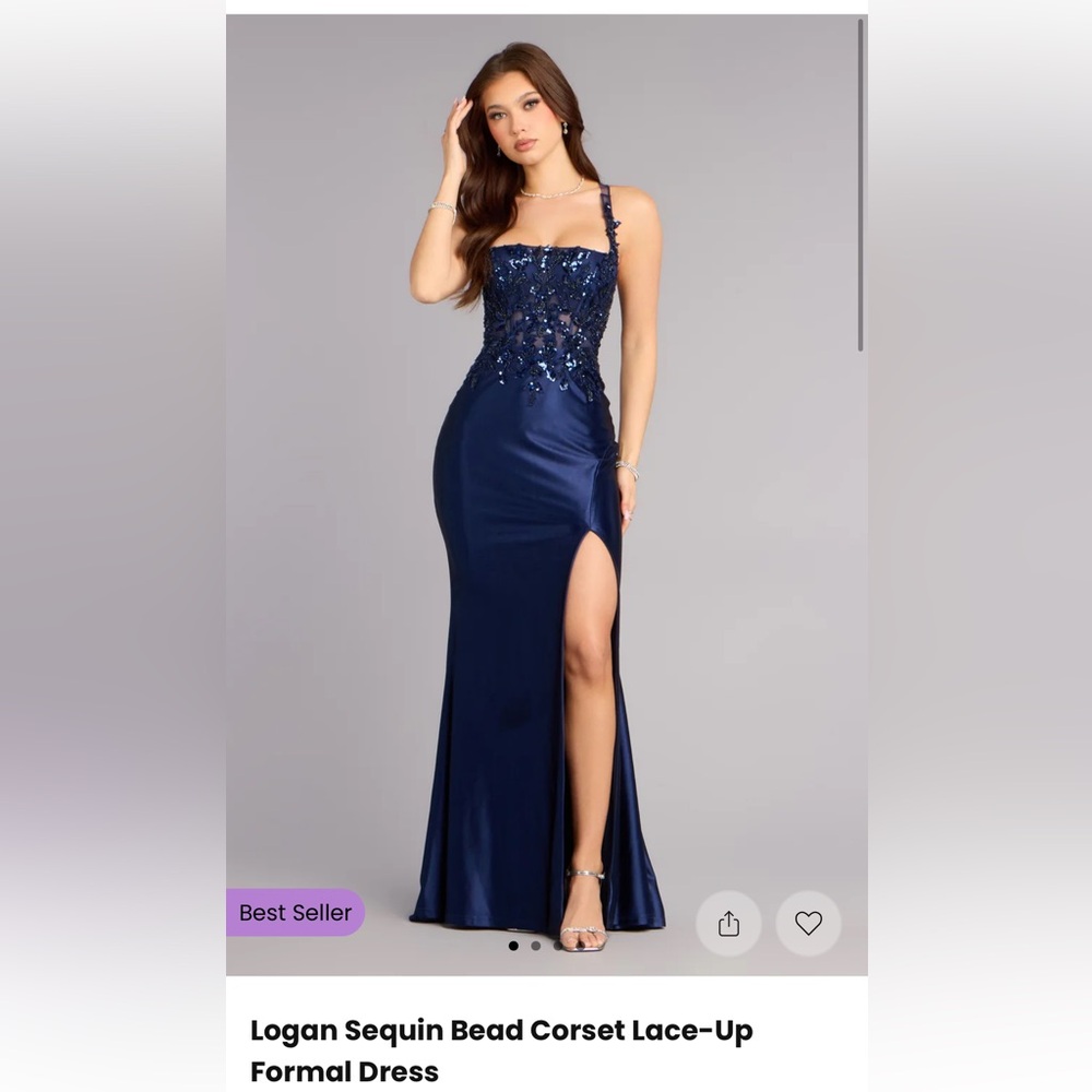 Windsor Navy Sequin Corset Prom